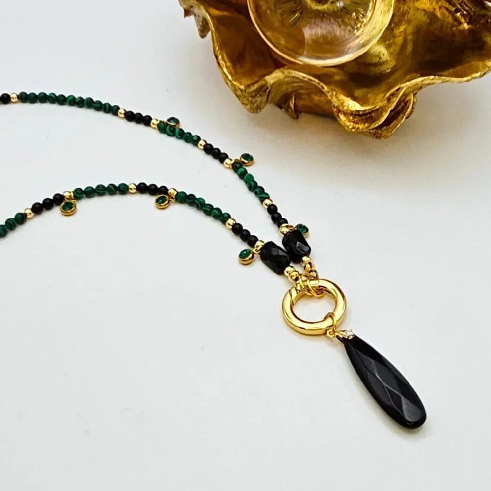 SALE!! Malachite & Onyx Pendant Necklace - Picture 5 of 5